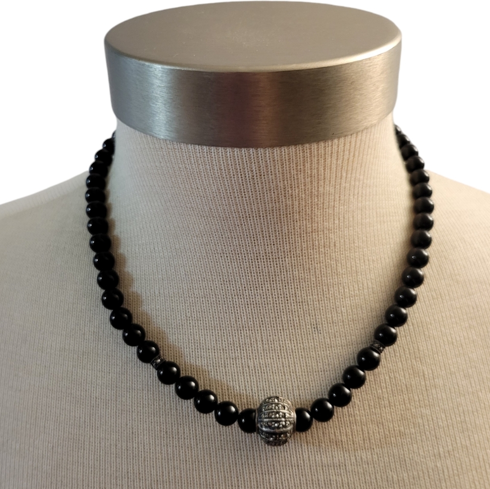 Hand Crafted Agate Marcasite Necklace